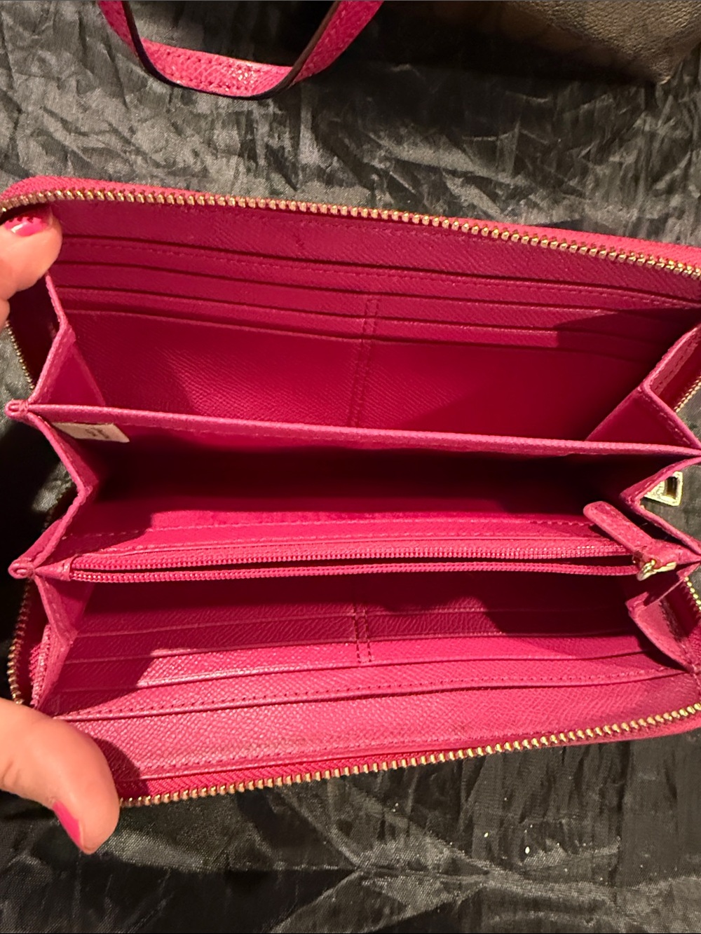 Coach Brown Signature Tote with Hot Pink Trim and Wallet - Picture 7 of 8